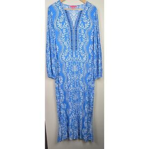 Lilly Pulitzer Laurelie Long Sleeve Caftan Dress Abaco Blue 10
